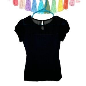 Express Black Short Sleeve Mesh Formal Dressy Business Casual Blouse Extra Small